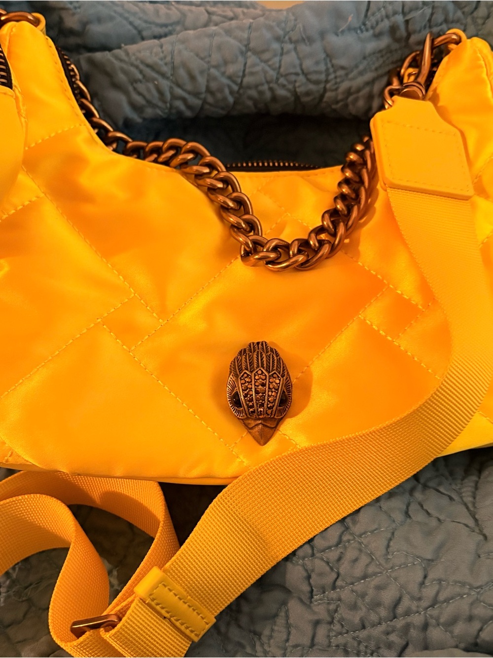Kurt Geiger London Yellow Quilted Crossbody Shoulder Bag Chain & Coin Pouch